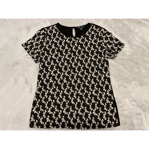 Tommy Hilfiger Women's Black White Floral Lace Front Short Sleeve Top Size S
